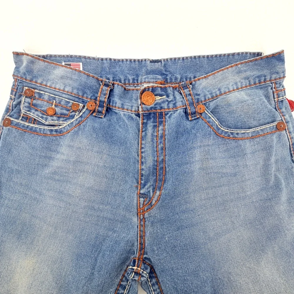 True Religion Ricky Super T Jeans Mens 40 Blue Good Altered Hem Straight Leg